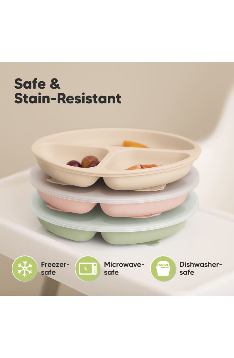 KeaBabies 3-Pack Prep Silicone Suction Plates with Lids, Alternate, color, Macaron