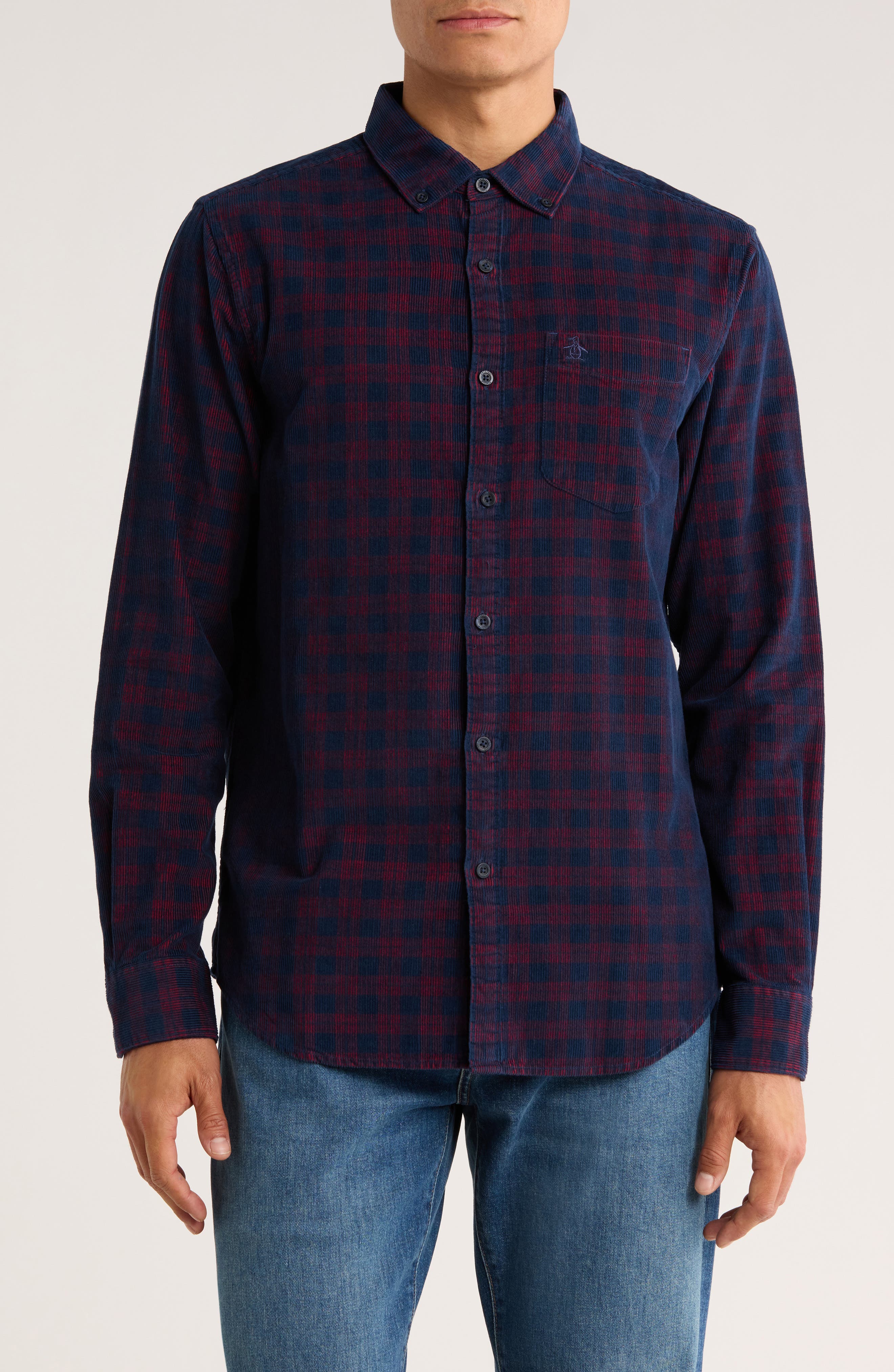 Original Penguin Yarn Dye Plaid Corduroy Button Down Shirt