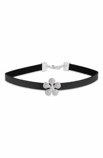SAACHI Pavé Crystal Flower Leather Choker Necklace