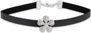 SAACHI Pavé Crystal Flower Leather Choker Necklace