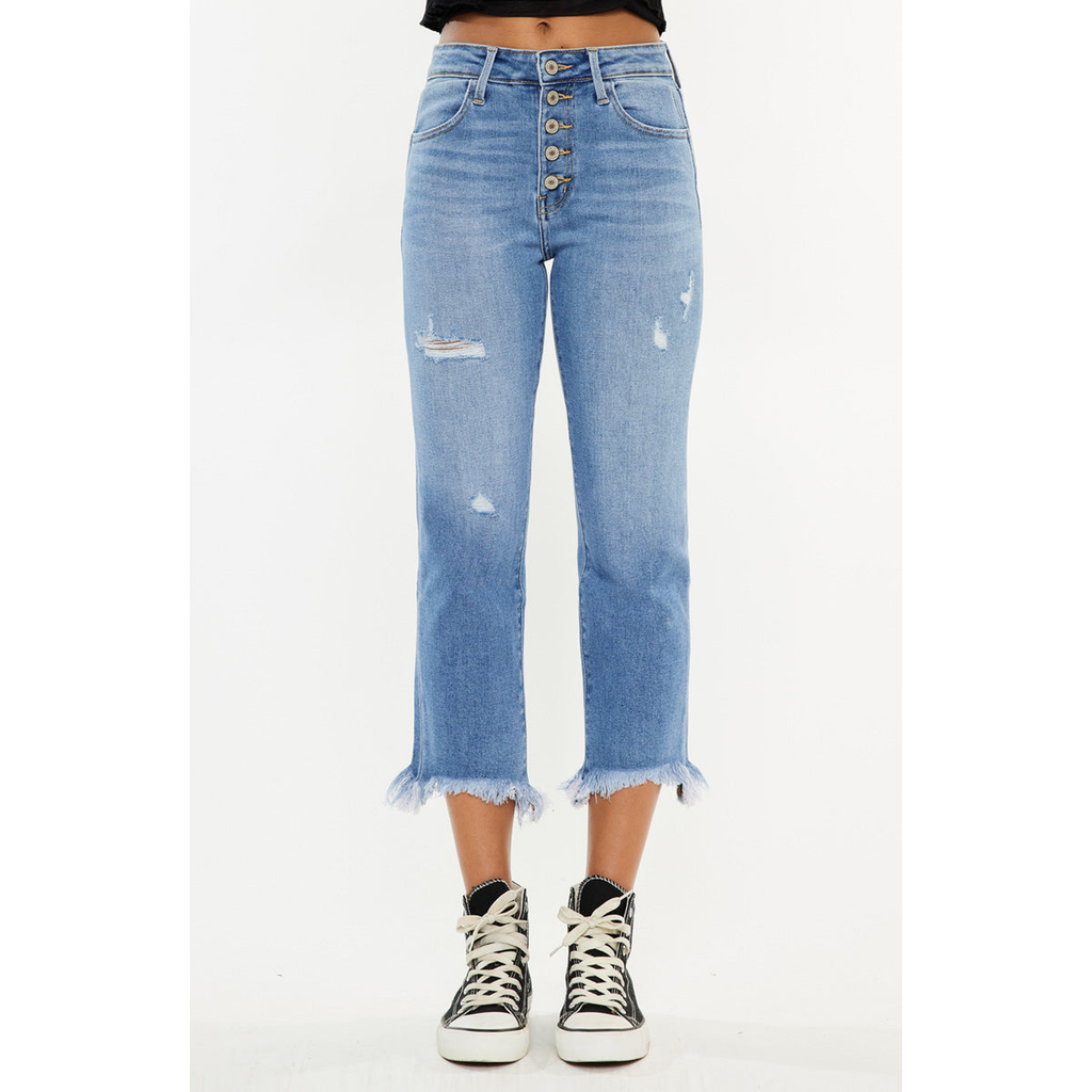 Kancan Zuzanna High Rise Crop Straight Leg Jeans In Blue