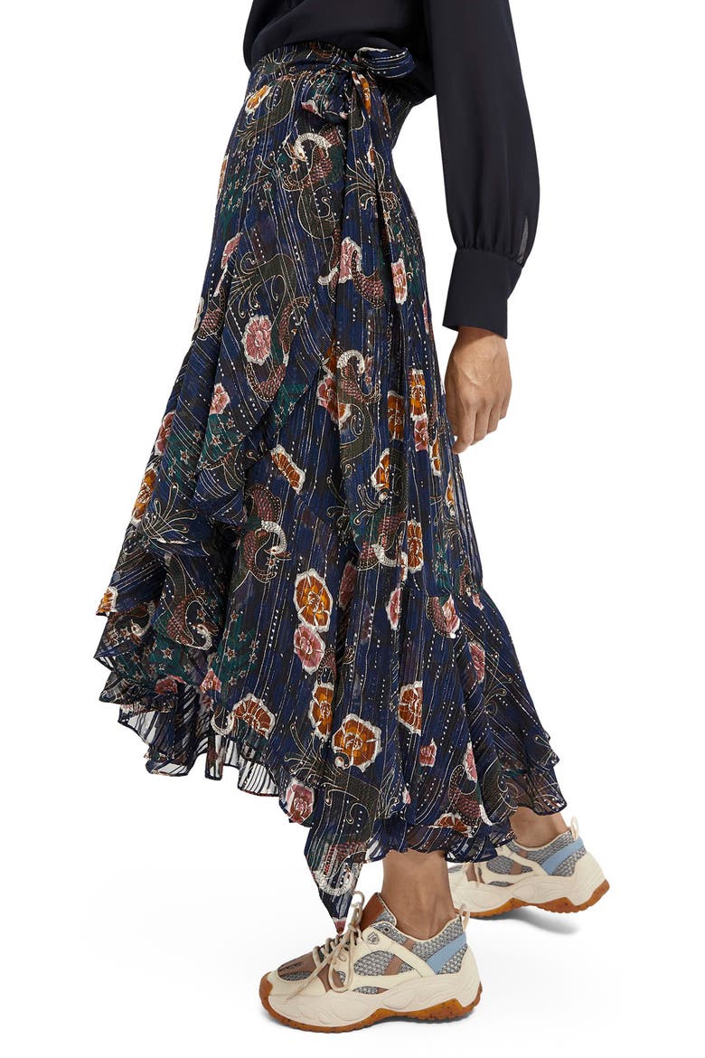 Metallic Thread Floral Wrap Skirt, Alternate, color, COMBO A