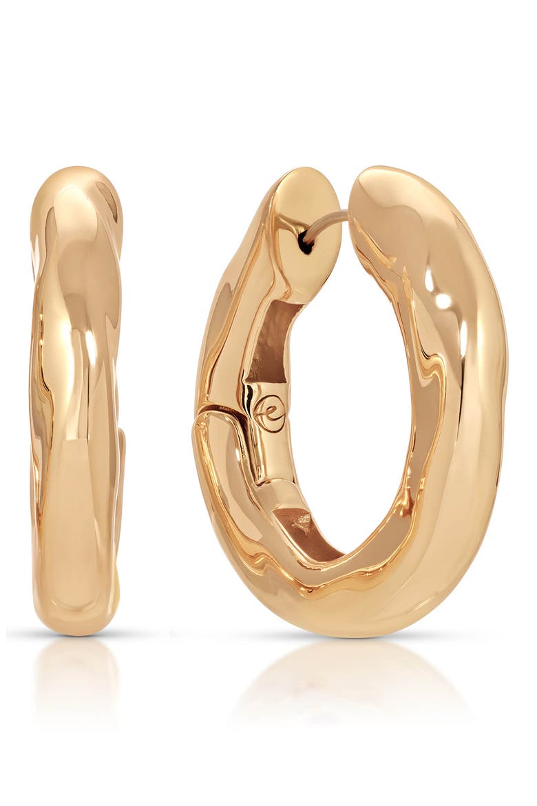 Molten Hoop Earrings, Main, color, GOLD
