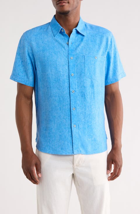 Short Sleeve Pigment Washed Linen Blend Shirt