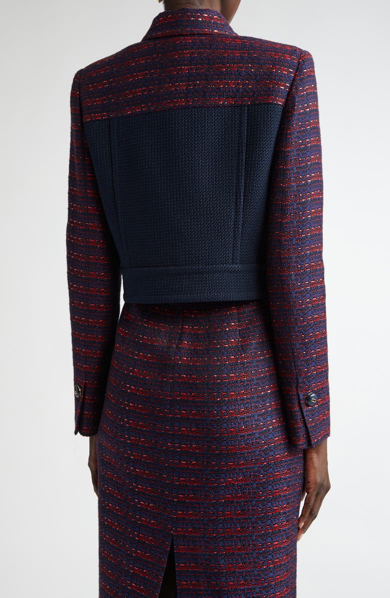 ST. JOHN Colorblock Tweed Crop Jacket, Alternate, color, Midnight/ Geranium Multi