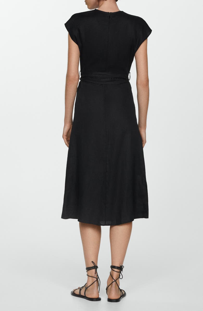MANGO Nanda Tie Waist Linen Dress, Alternate, color, 