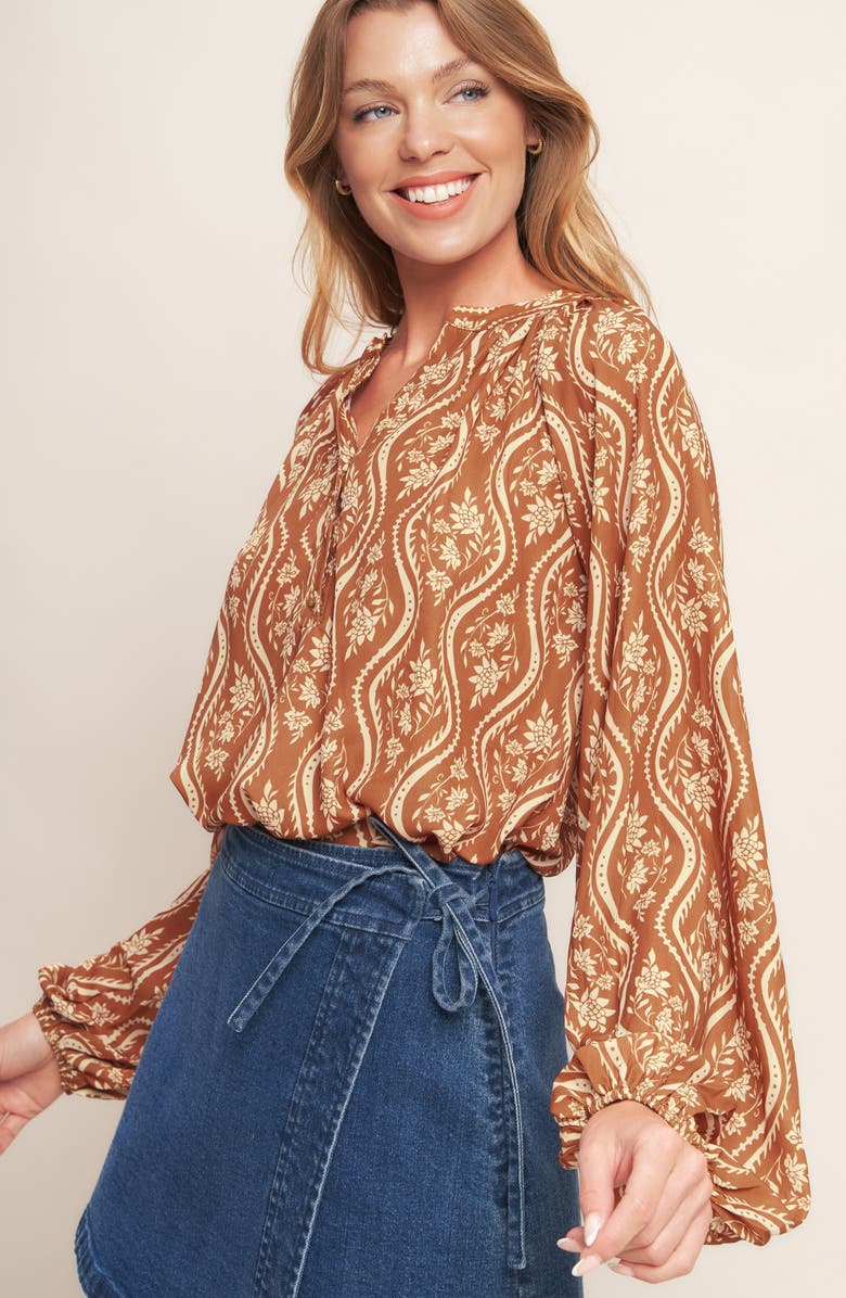 FLYING TOMATO Floral Billow Sleeve Top, Alternate, color, Brown/Peach