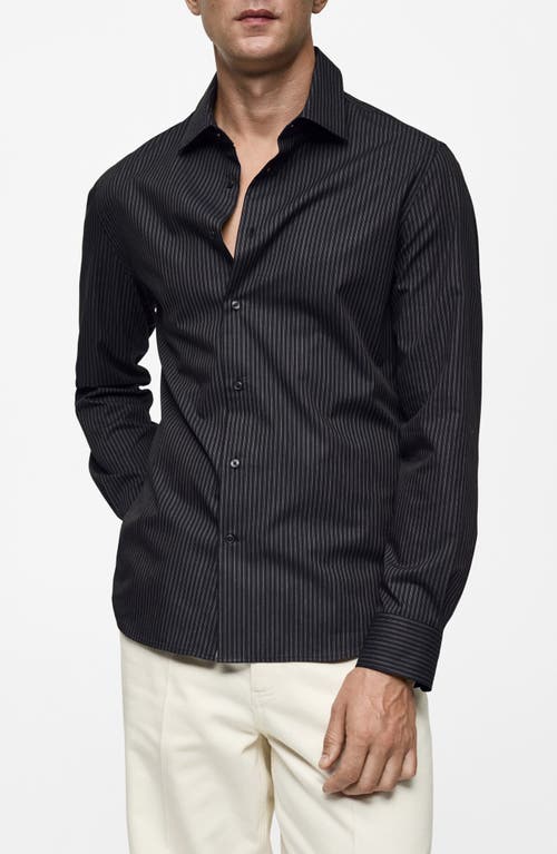 Mango Slim Fit Pinstripe Button-up Shirt In Grey