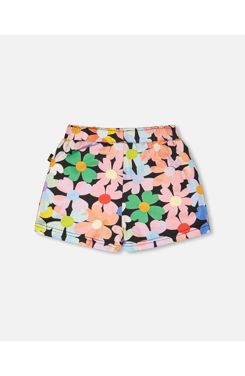 Deux par Deux Jersey Flat Elastic Waist Flowers Shorts, Alternate, color, Black Floral Print