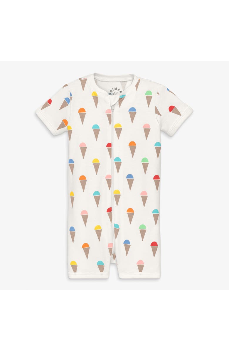 Primary Baby Organic Zip Shortie In Rainbow Scoops, Main, color, Ivory Rainbow Ice Cream Cones