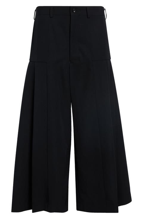 Wool Gabardine Pleated Wide Leg Pants