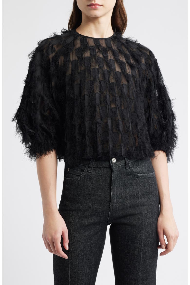 Baima Fray Texture Top, Main, color, BLACK