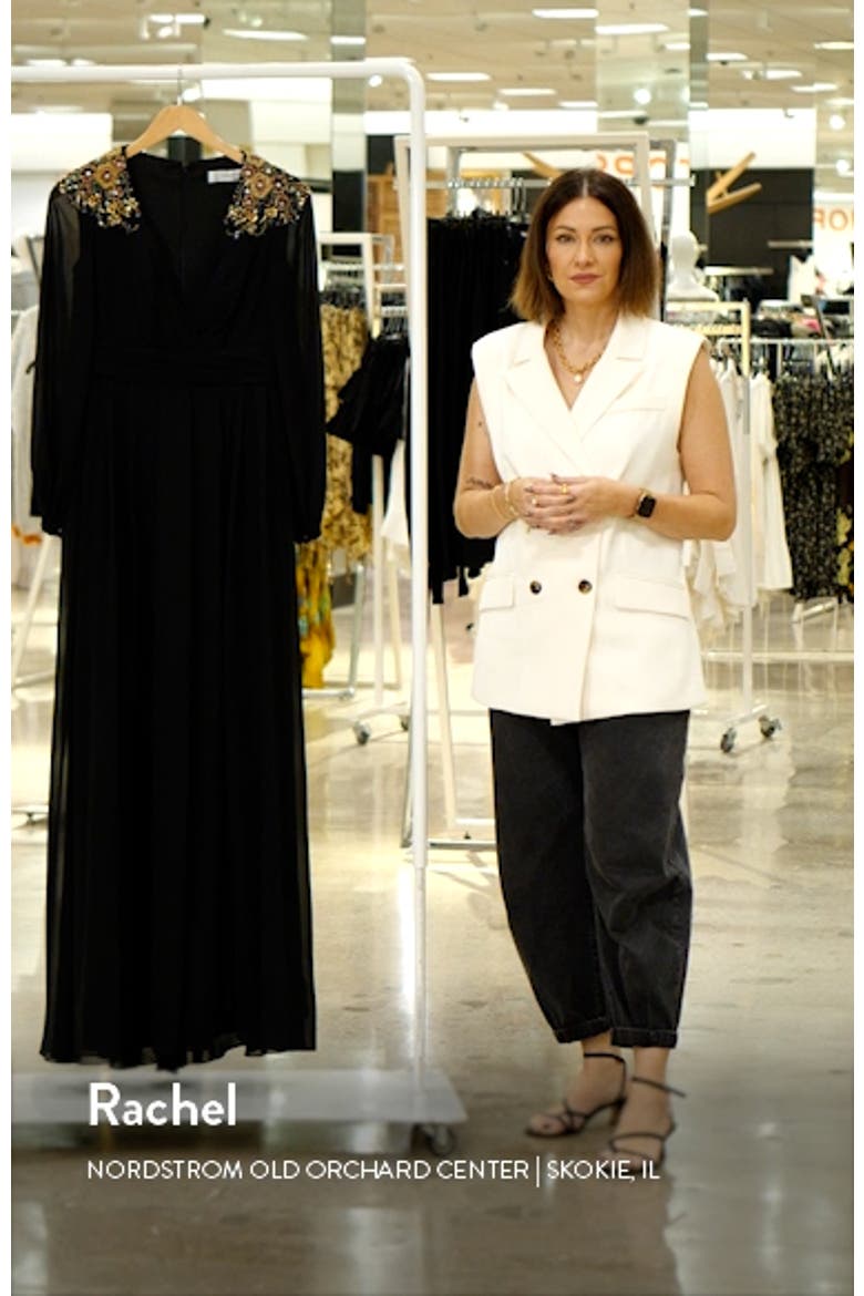 Embellished Shoulder Blouson Sleeve Evening Gown video