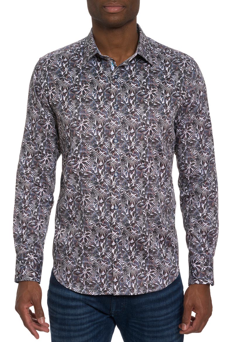 Aegean Stretch Button-Up Shirt, Main, color, BLACK MULTI