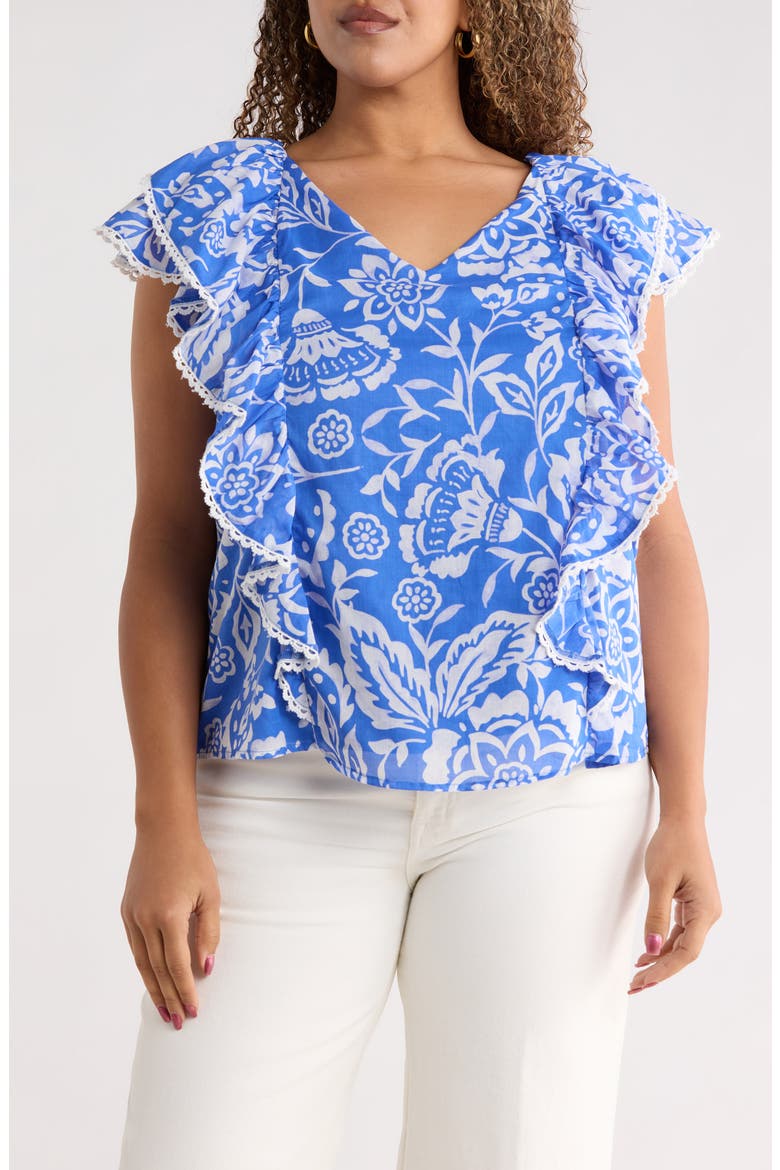 Marny Floral Ziva Ruffle Blouse, Main, color, BLUE WHITE