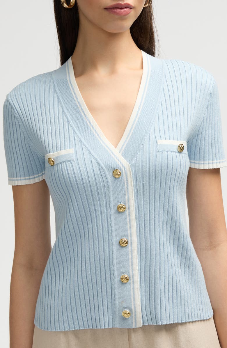NVLT Stripe Short Sleeve Crop Cardigan, Alternate, color, Baby Blue/Marshm