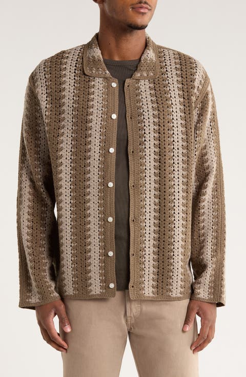 Crochet Long Sleeve Button-Up Sweater