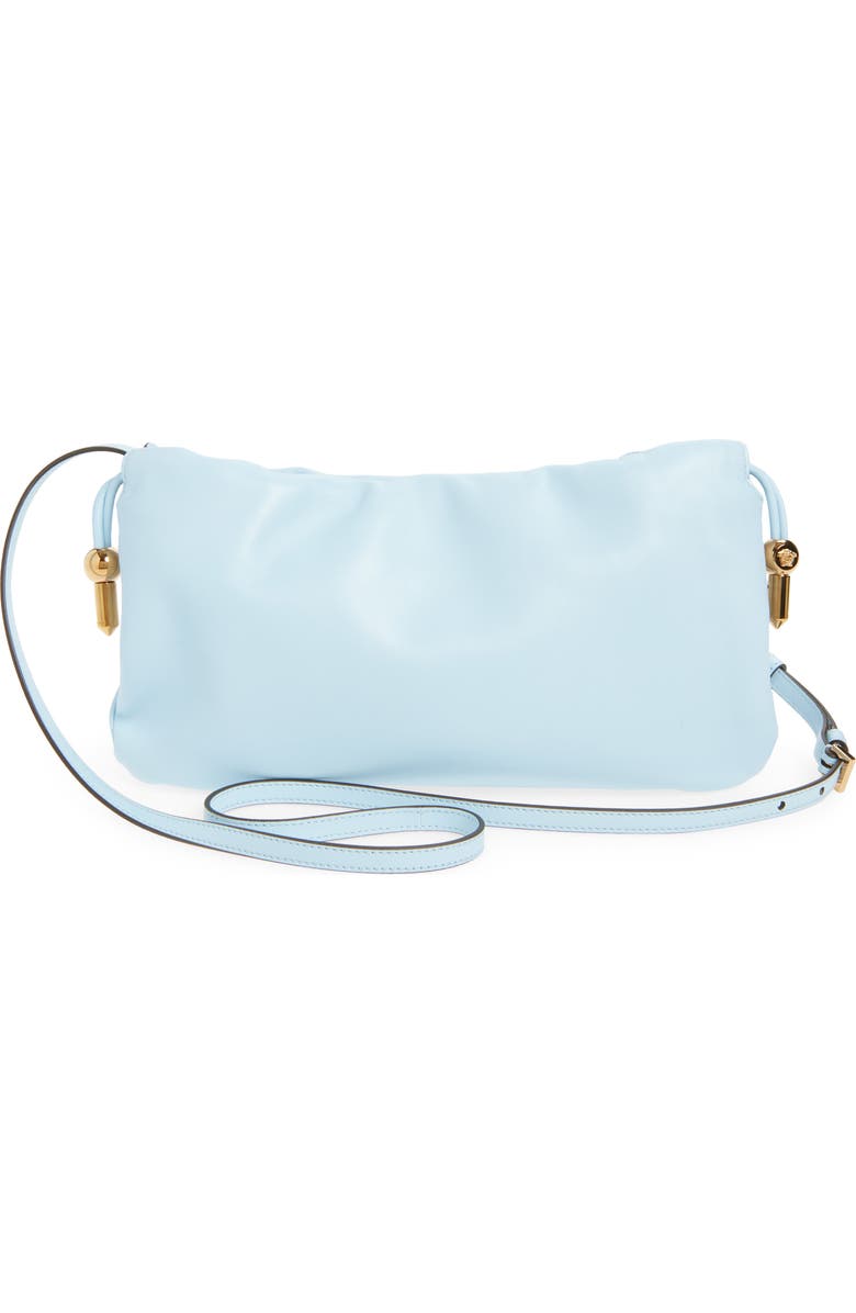 Versace Mini Logo Leather Handbag, Alternate, color, Pastel Blue Gold