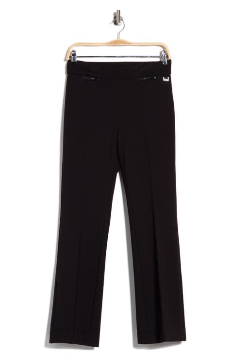 Faux Leather Trim Flare Leg Pants