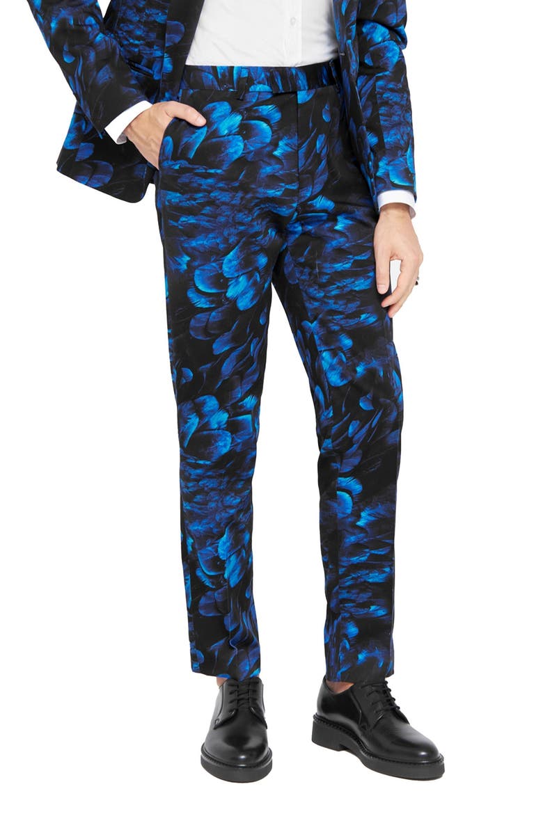 Heron Slim Fit Blue Floral Suit Trousers, Main, color, BLUE