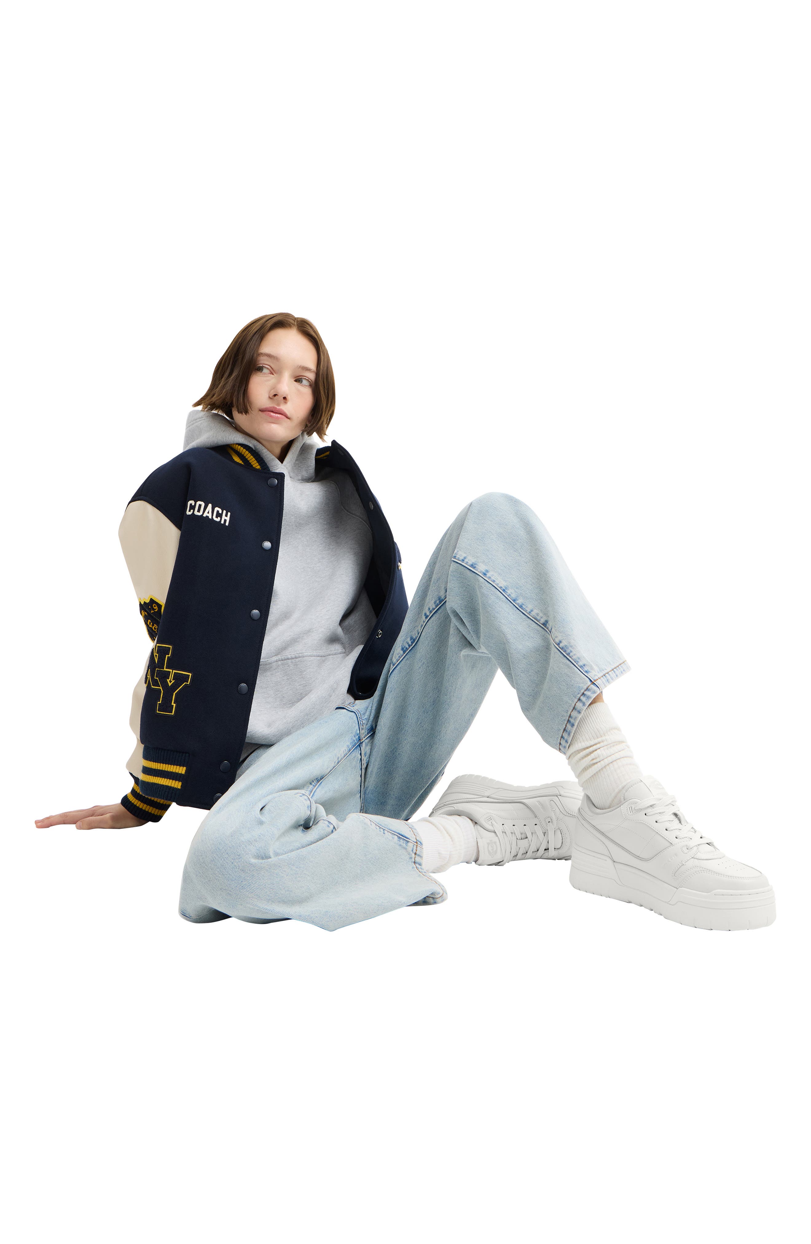 COACH Soho Genuine Shearling Trim Platform Sneaker, Alternate, color, Light Grey/ Optic White