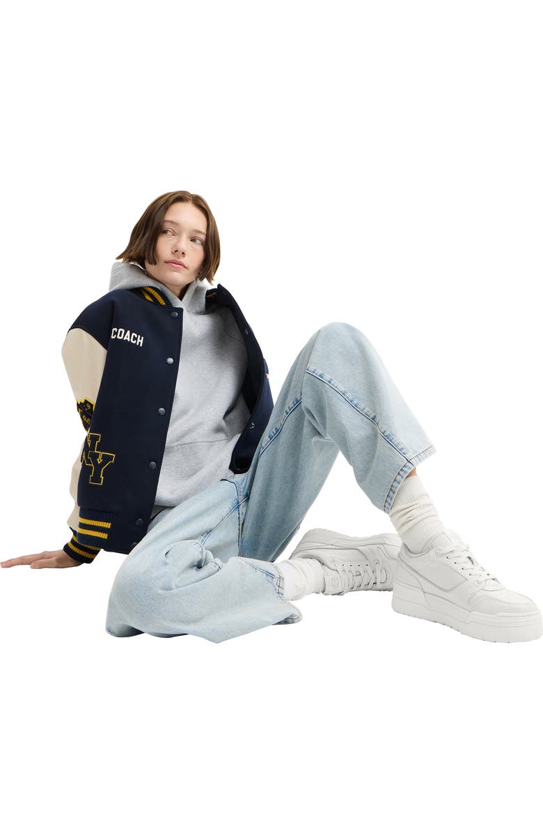 COACH Soho Genuine Shearling Trim Platform Sneaker, Alternate, color, Light Grey/ Optic White