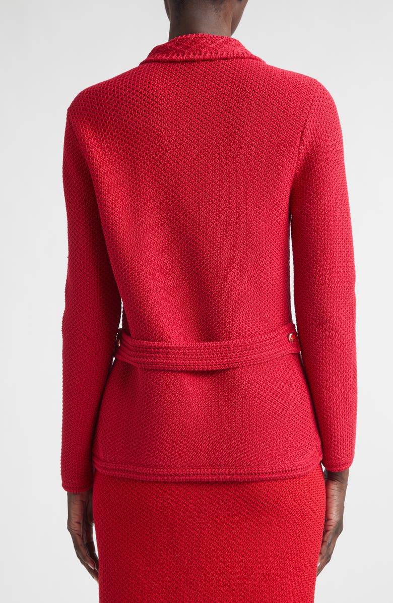 ST. JOHN Cotton Blend Mixed Stitch Sweater Jacket, Alternate, color, Scarlet
