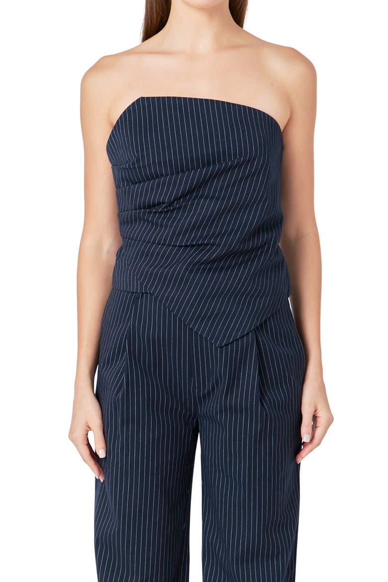 Stripe Asymmetric Neck Strapless Top, Alternate, color, NAVY