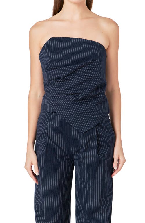 Endless Rose Stripe Asymmetric Neck Strapless Top In Navy