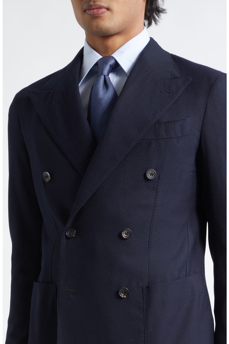 Double Breasted Virgin Wool Hopsack Blazer, Alternate, color, NAVY