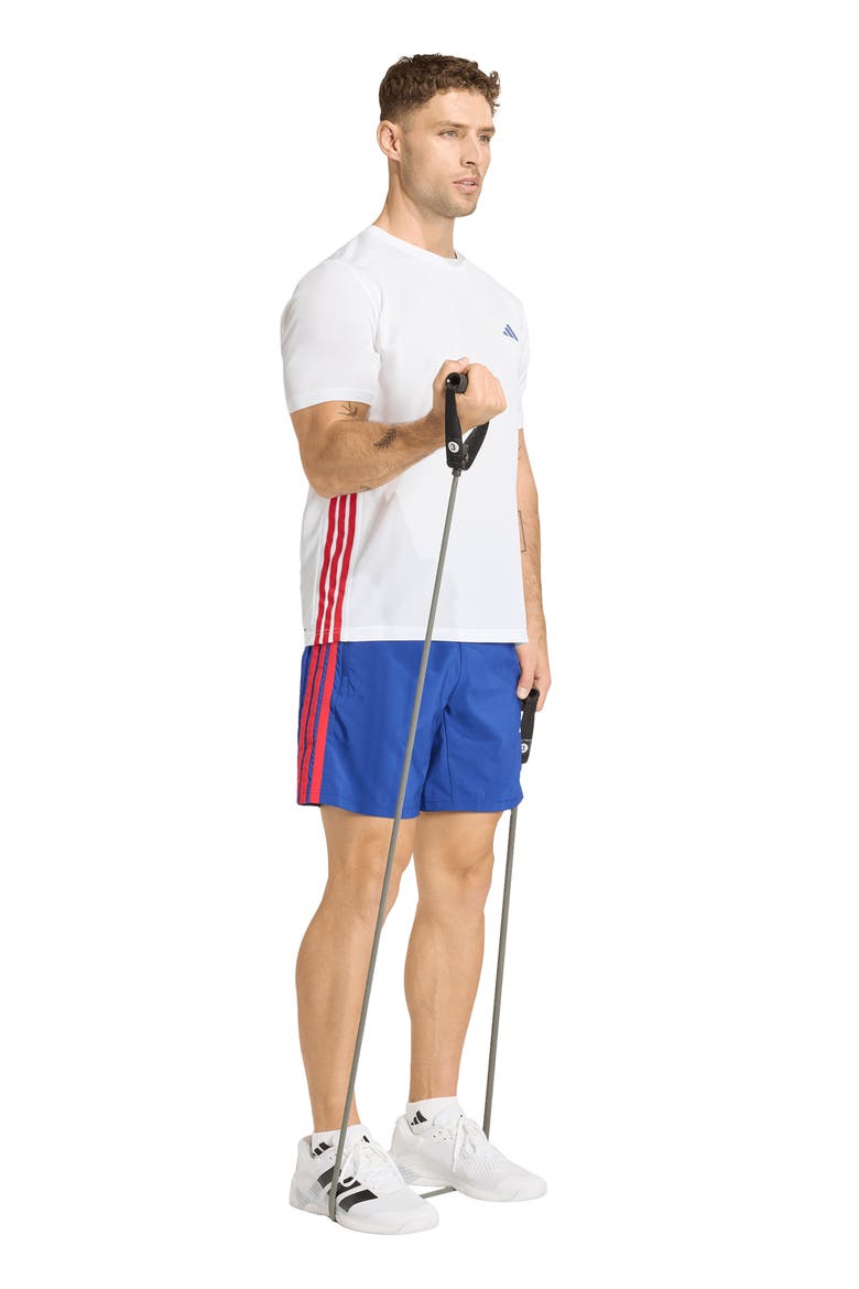 Workout Essentials Climacool 3-Stripes T-Shirt, Alternate, color, WHITE/ BETTER SCARLET