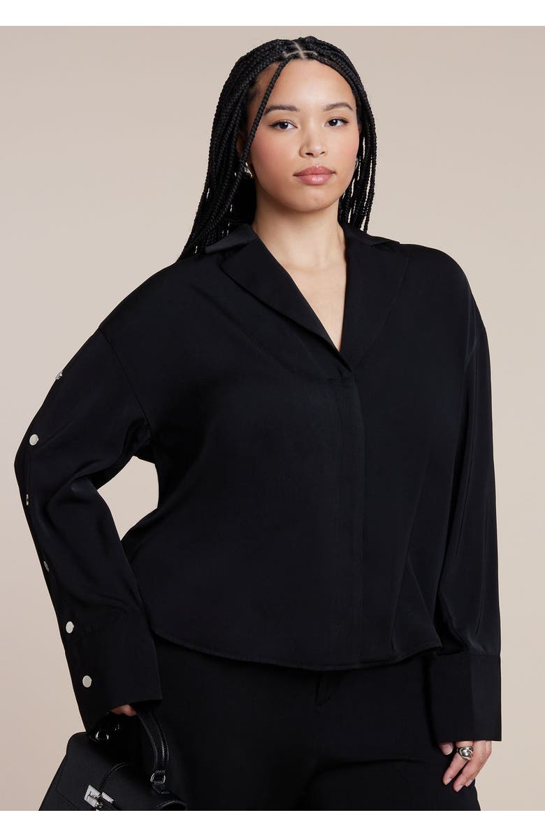 ELOQUII Button Sleeve Top, Main, color, Black Onyx