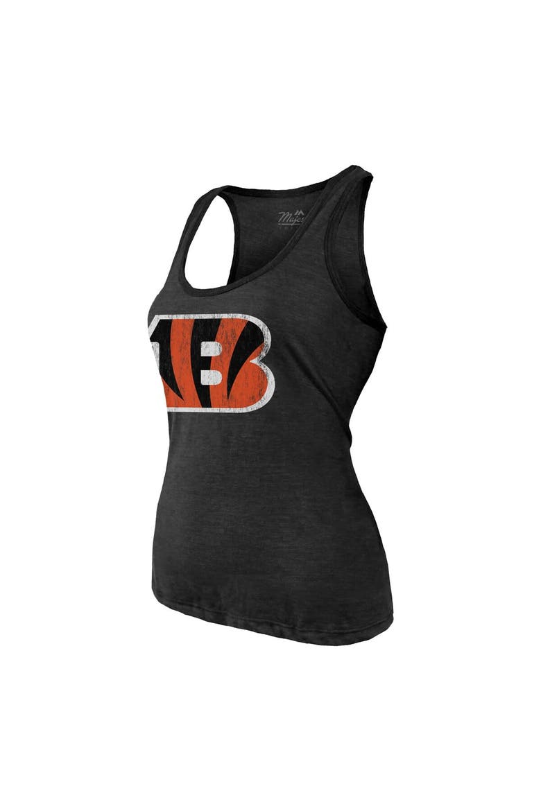 Women's Majestic Threads Heathered Black Cincinnati Bengals Name & Number Tri-Blend Tank Top, Alternate, color, Black