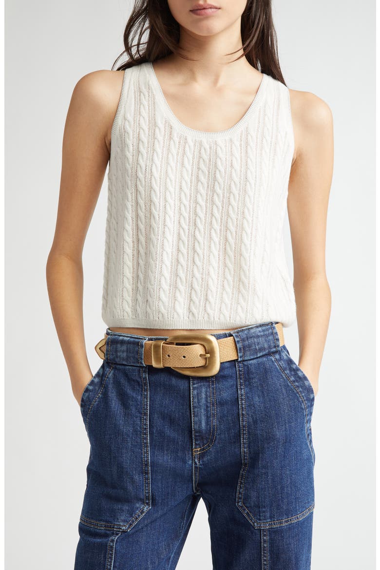 Cable Knit Sleeveless Sweater, Main, color, WHITE