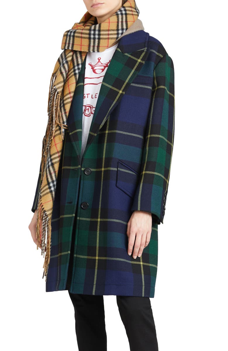 Burberry Strathyre Tartan Plaid Wool Blend Coat, Alternate, color,