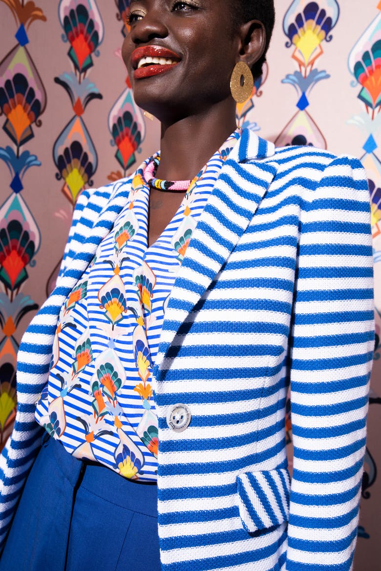 Striped Jersey Jacket, Alternate, color, Blue / White