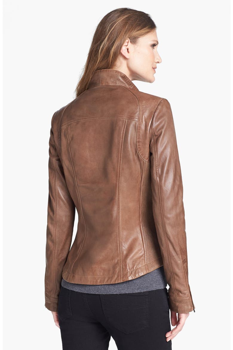 Ribbed Side Leather Jacket, Alternate, color, LUGGAGE