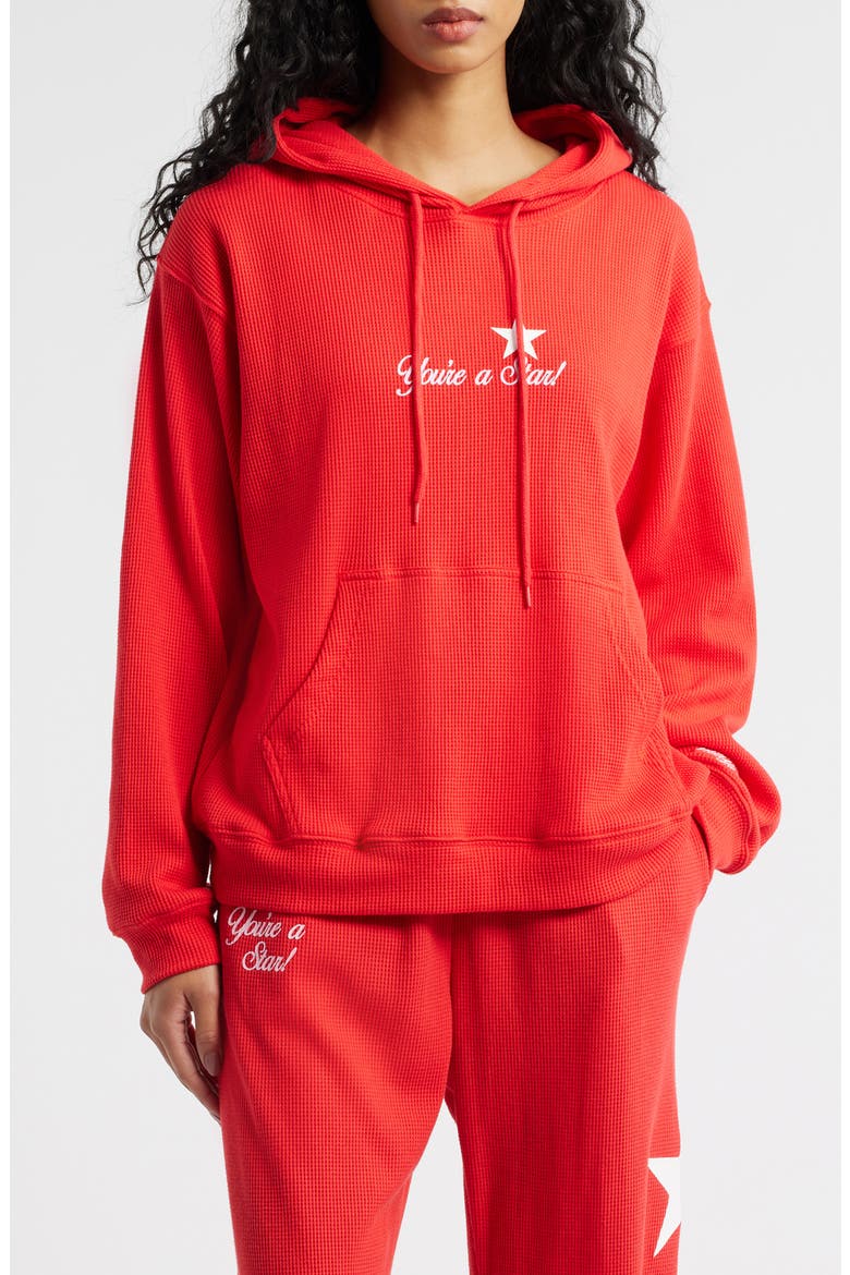 Relaxed Fit You Are a Star Waffle Knit Graphic Hoodie, Main, color, RED