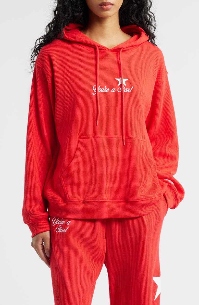 THE MAYFAIR GROUP Relaxed Fit You Are a Star Waffle Knit Graphic Hoodie, Main, color, Red