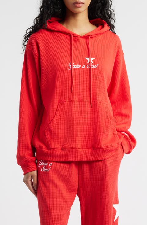Relaxed Fit You Are a Star Waffle Knit Graphic Hoodie