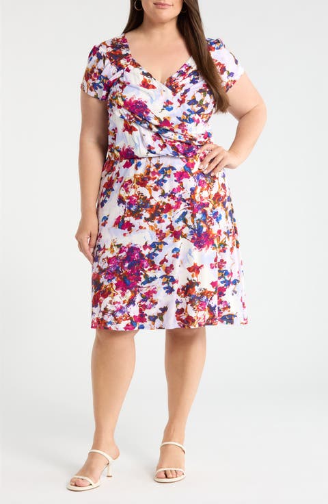 Print Faux Wrap Dress (Plus)