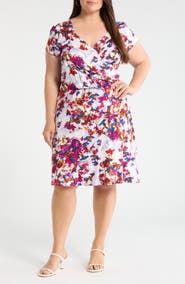 Loveappella Print Faux Wrap Dress