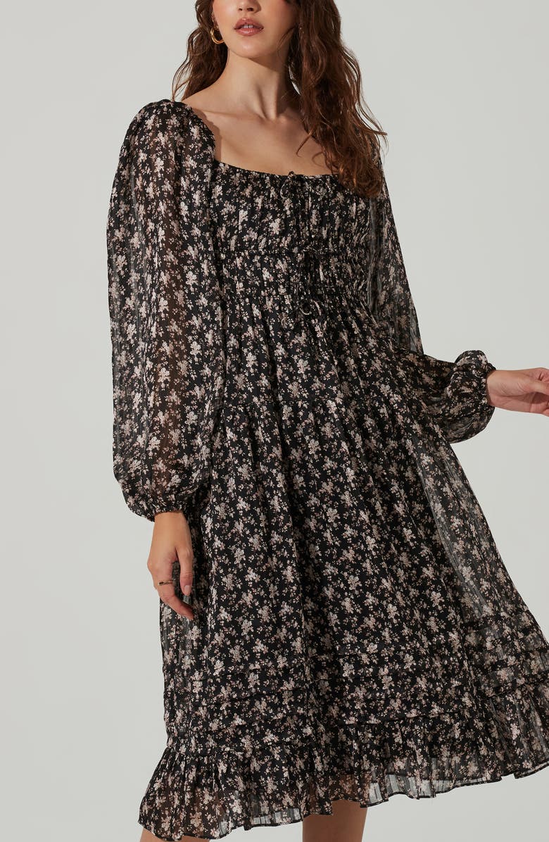 ASTR the Label Floral Long Sleeve Midi Dress, Alternate, color, Black Taup