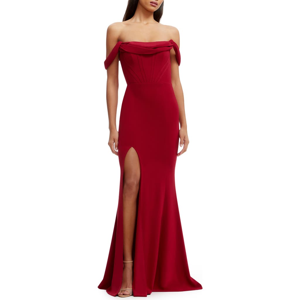 Dress The Population Melania Off The Shoulder Gown In Red
