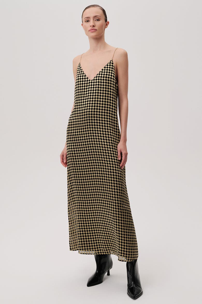 V Neck Strappy Midi Dress, Alternate, color, GOLD/BLACK