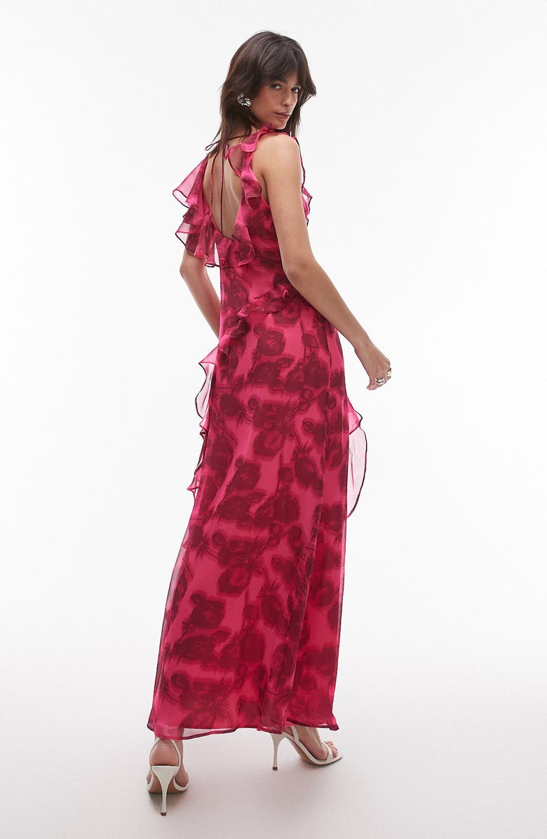 Topshop Floral Ruffle Maxi Dress, Alternate, color, Pink