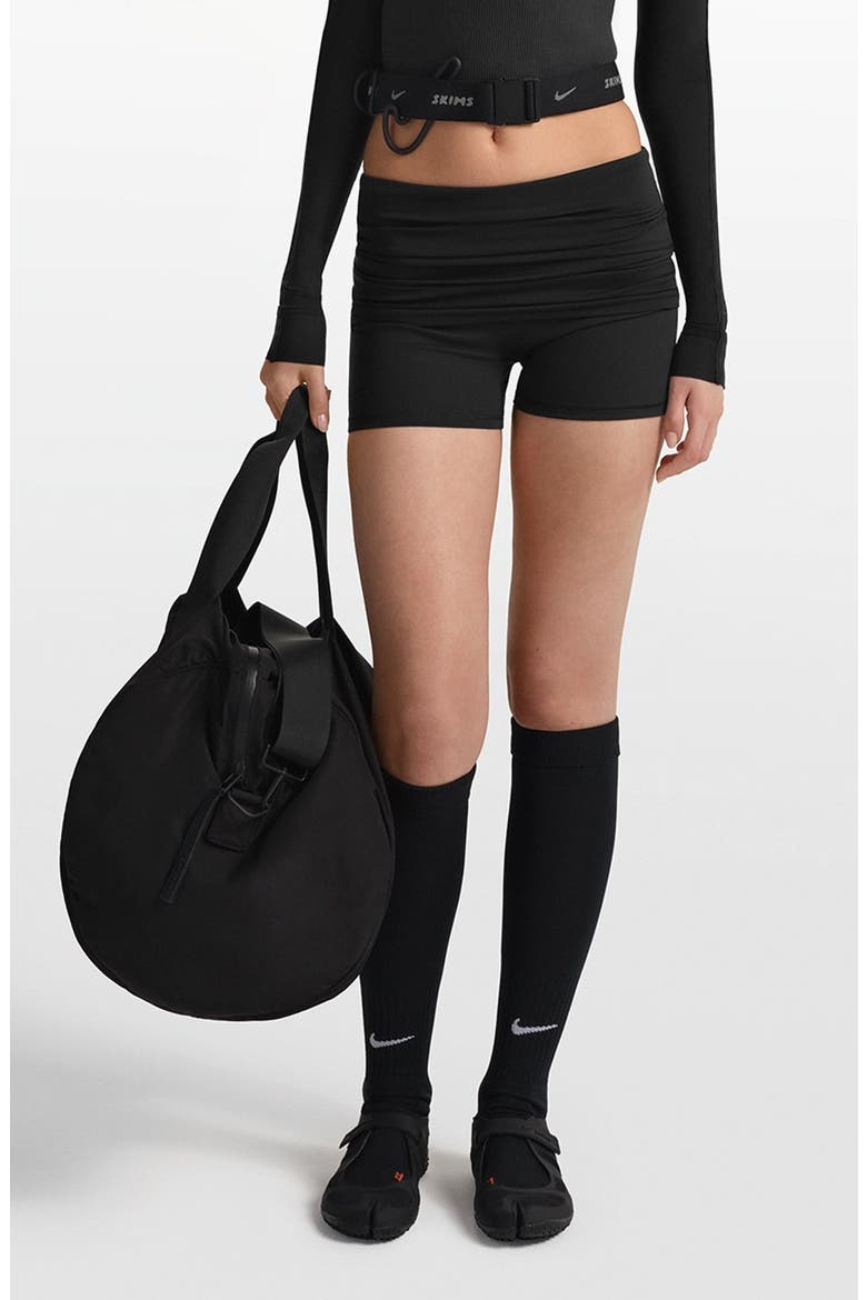 Matte Foldover Waist Shorts, Main, color, OBSIDIAN