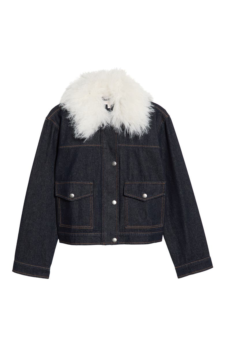 Sawyer Faux Fur Collar Denim Jacket, Alternate, color, DARK NAVY