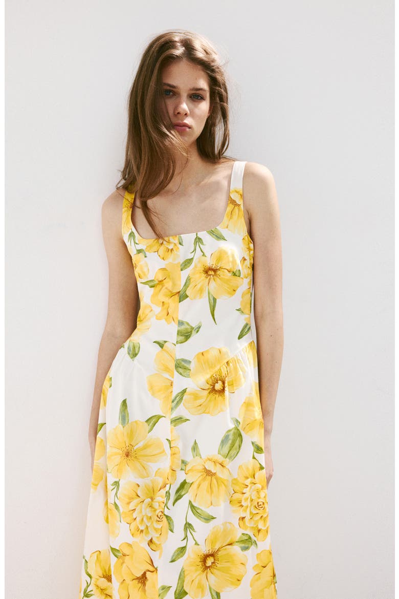 Island Floral Drop Waist Midi Dress, Alternate, color, YELLOW