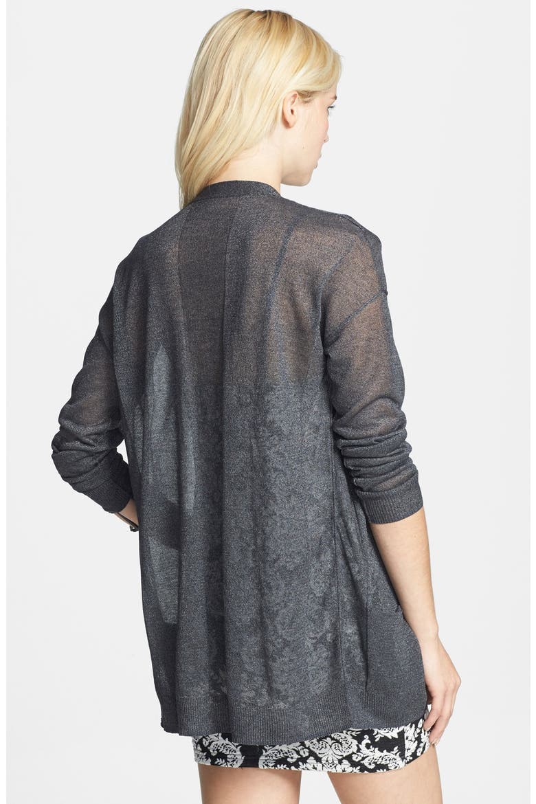 Sheer V-Neck Cardigan, Alternate, color, CHARCOAL